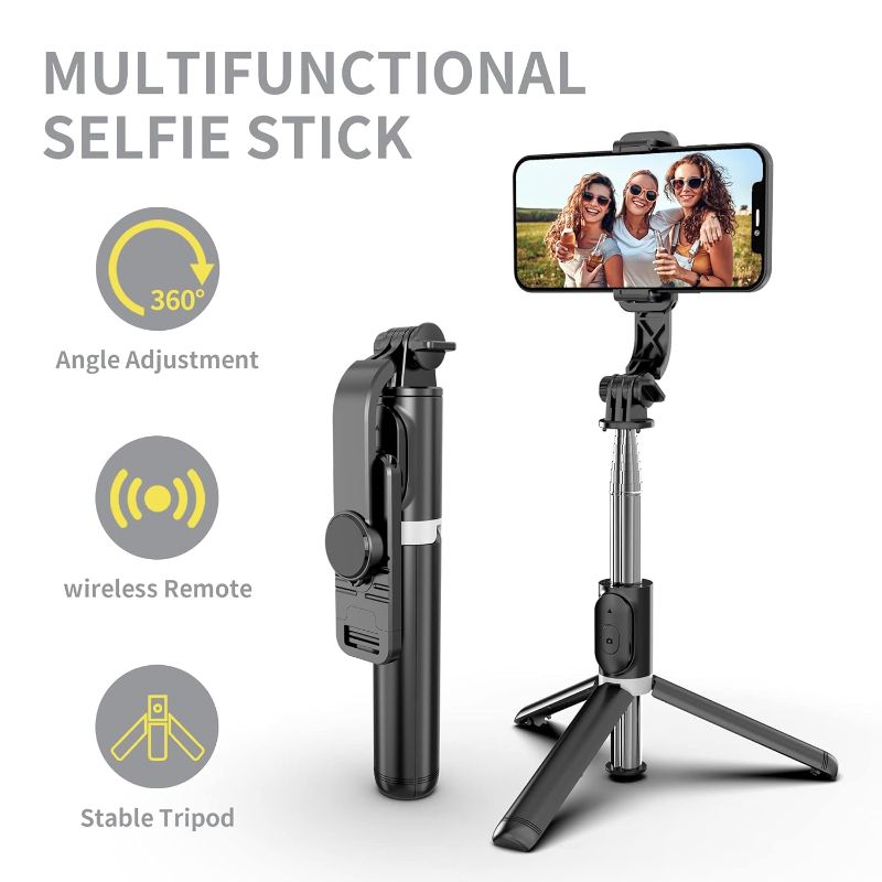 Photo 2 of SelfieShow Selfie Stick Tripod, 4 in 1 Extendable Selfie Stick 360 Rotation Tripod Stand with Detachable Wireless Remote Portable Mobile Phone Holder Compatible for GoPro, iPhone, Android Smartphone