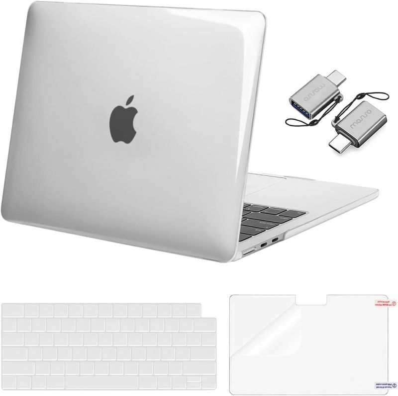 Photo 1 of MOSISO Compatible with MacBook Air 13.6 inch Case 2022 2023 2024 Release A2681 M2 Chip with Touch ID, Plastic Hard Shell Case&Keyboard Skin&Screen Protector&Type C Adapter 2 Pack, Crystal Clear