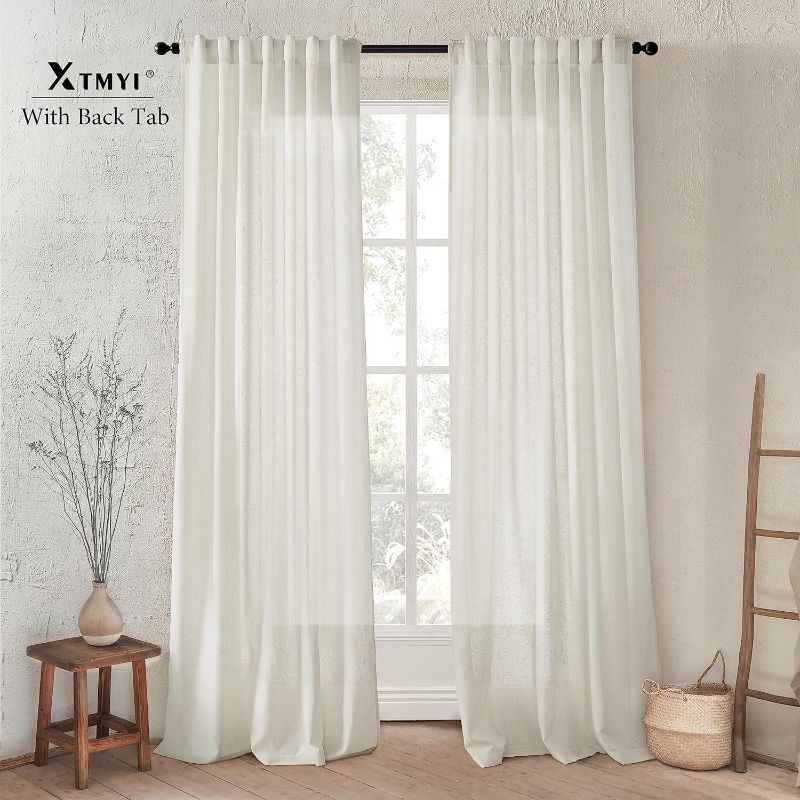 Photo 1 of XTMYI Linen Cotton Farmhouse Curtains for Living Room Bedroom 84 Inches Long Two Sheer Hook Belt Pleated Back Tab Birch Off White Ivory Neutral Boho Sour Cream Curtain Drapes 84 Length 2 Panels Set