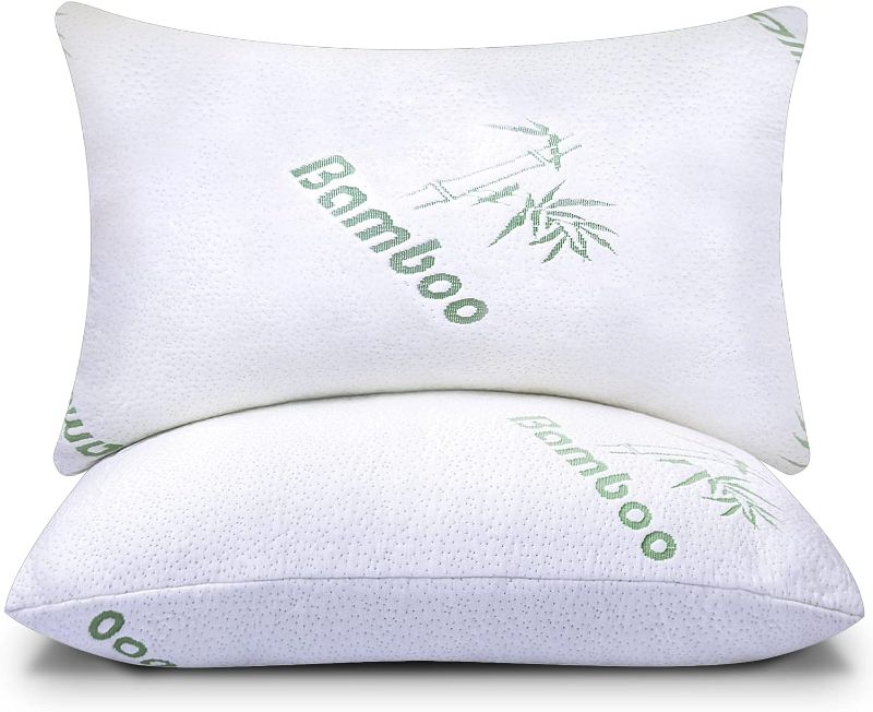 Photo 1 of Memory Foam Pillows Queen Size Set of 2 - Cooling Bed Pillows for Sleeping - Back, Stomach, Side Sleeper Soft, Comfy Cool Shredded - 2 Pack, Rayon Derived from Bamboo
