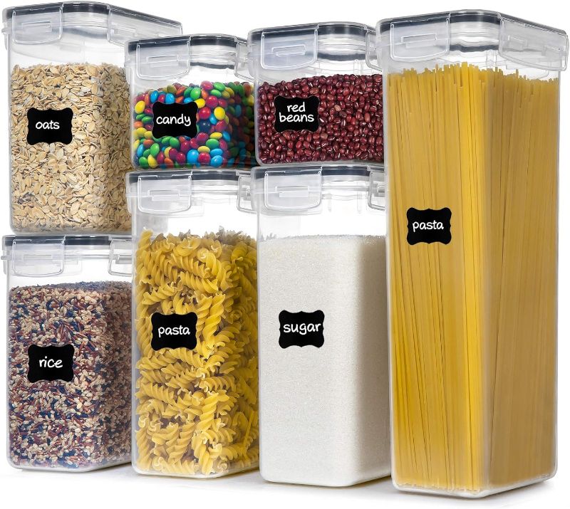 Photo 1 of Airtight Food Storage Containers With Lids, 7 PCS BPA Free Kitchen Storage Containers for Spaghetti, Pasta, Dry Food,Flour and Sugar, Plastic Canisters for Pantry Organization and Storage