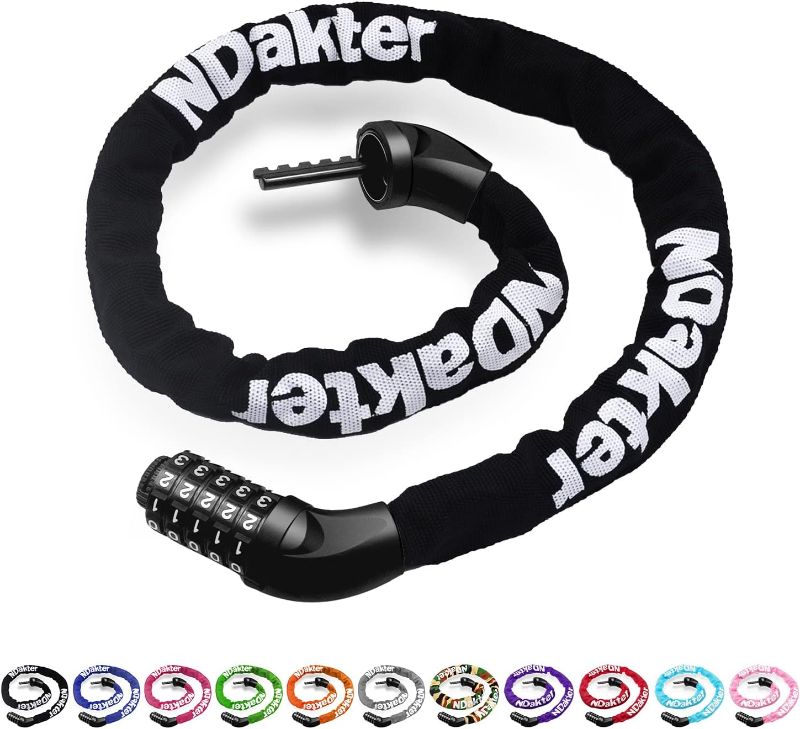 Photo 1 of NDakter Bike Chain Lock, 5 Digit Combination Heavy Duty Anti Theft Bicycle Chain Lock, 3.2 Feet Long Security Resettable Bike Locks for Bike, Bicycle, Scooter, Motorcycle, Door, Gate, Fence