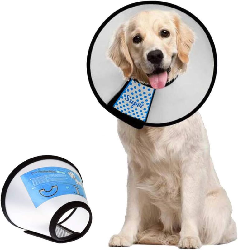 Photo 1 of Supet Dog Cone Adjustable Pet Cone Pet Recovery Collar Comfy Pet Cone Collar Protective Collar for After Surgery Anti-Bite Lick Wound Healing Safety Practical Plastic E-Collar