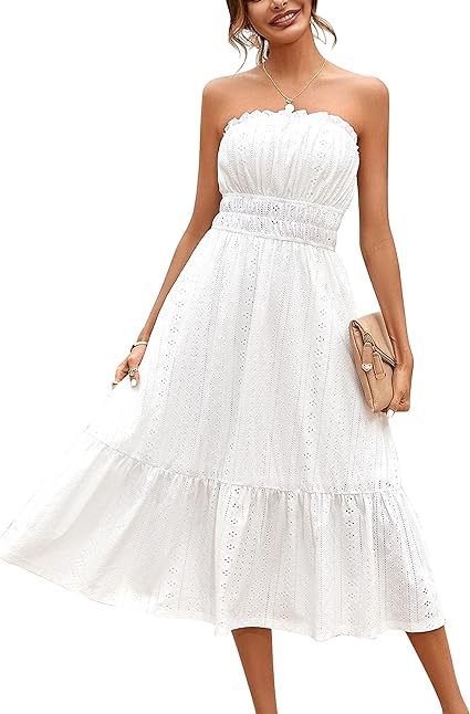 Photo 1 of Dokuritu Women's Summer Off The Shoulder Strapless Sundress Beach Party Tube Top Dress Midi Dress Long Maxi Dress 
SIZE SMALL