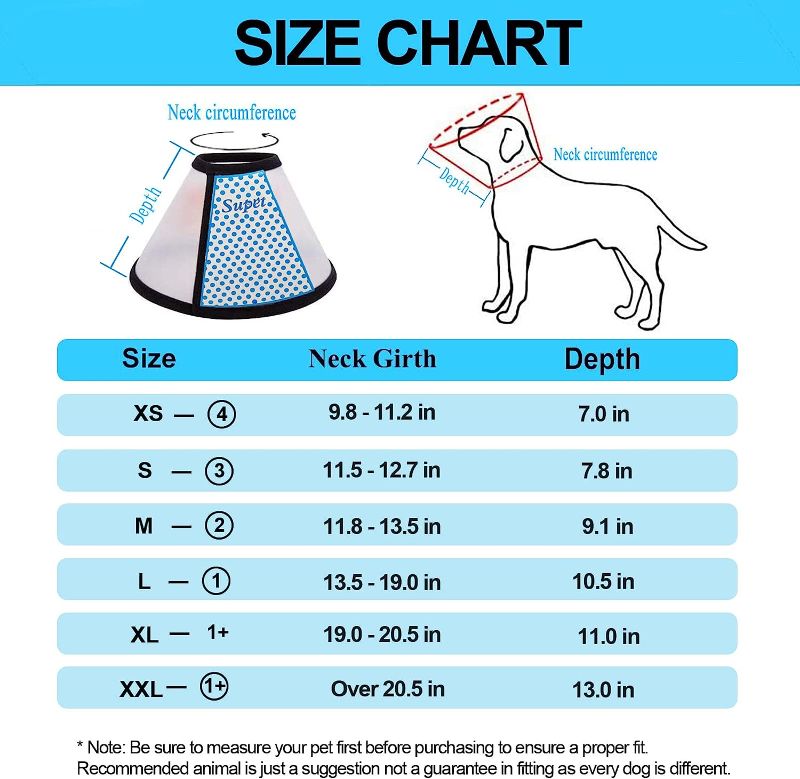 Photo 2 of Supet Dog Cone Adjustable Pet Cone Pet Recovery Collar Comfy Pet Cone Collar Protective Collar for After Surgery Anti-Bite Lick Wound Healing Safety Practical Plastic E-Collar
