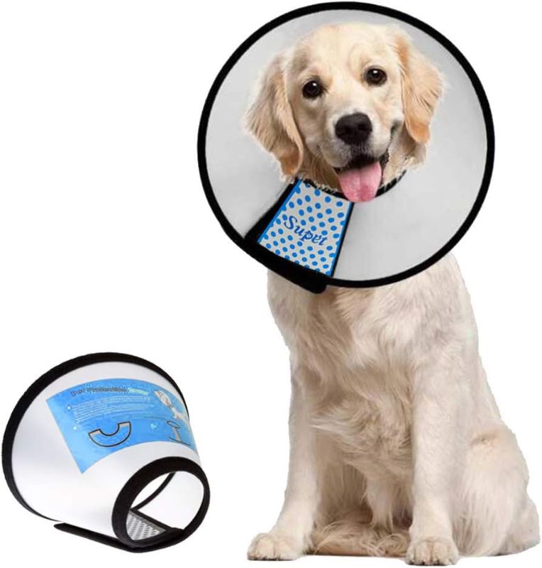 Photo 1 of Supet Dog Cone Adjustable Pet Cone Pet Recovery Collar Comfy Pet Cone Collar Protective Collar for After Surgery Anti-Bite Lick Wound Healing Safety Practical Plastic E-Collar
