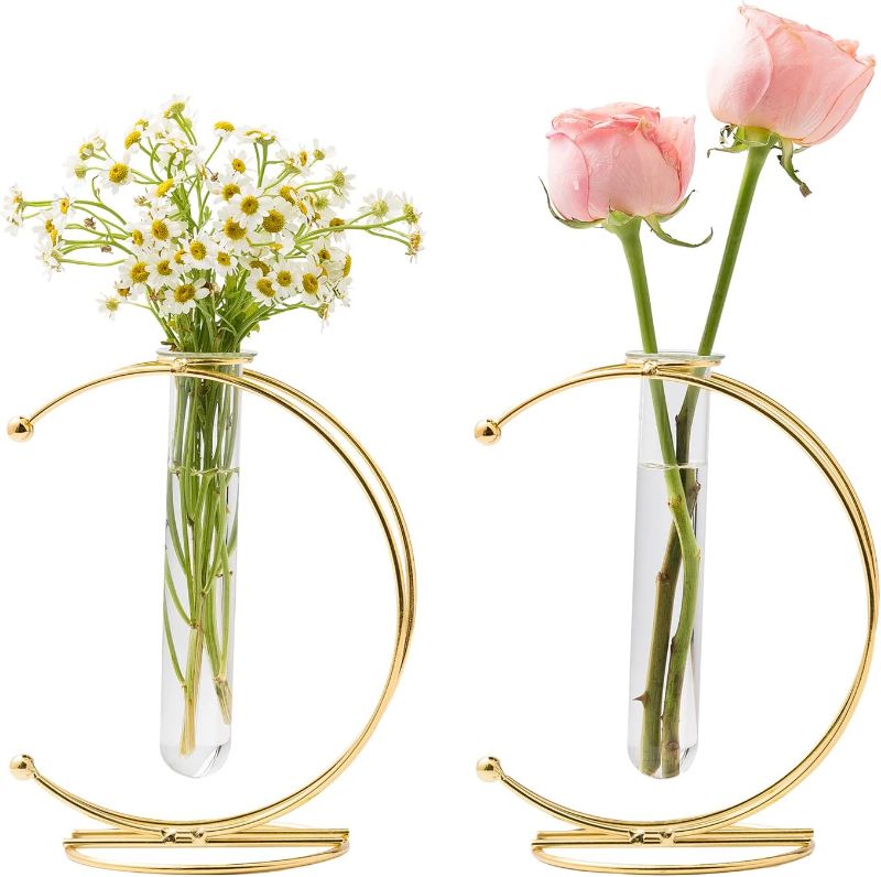 Photo 1 of 2PC Gold Glass Vase for Home Decor,Flower vase for Decor Geometric vases for centerpieces Gold vases for centerpieces Modern vases for Flowers Wedding Home Office Centerpiece (2PC 6.7 inch)
