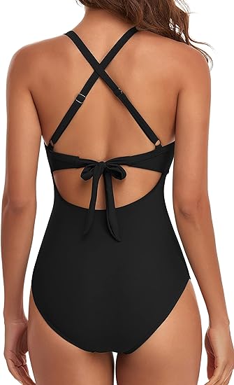 Photo 2 of size medium Eomenie Women's One Piece Swimsuits Tummy Control Cutout High Waisted Bathing Suit Wrap Tie Back 1 Piece Swimsuit
