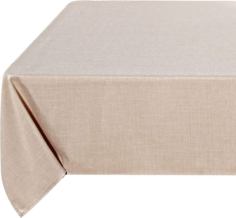 Photo 1 of Fitable Faux Linen Beige Tablecloth Rectangle 60 x 84 Inch - Fabric Neutral Table Cloth for 6 Foot Tables, Faux Burlap Kitchen Table Cover for Dining, Party, Farmhouse, Outdoor Picnic, Camping
