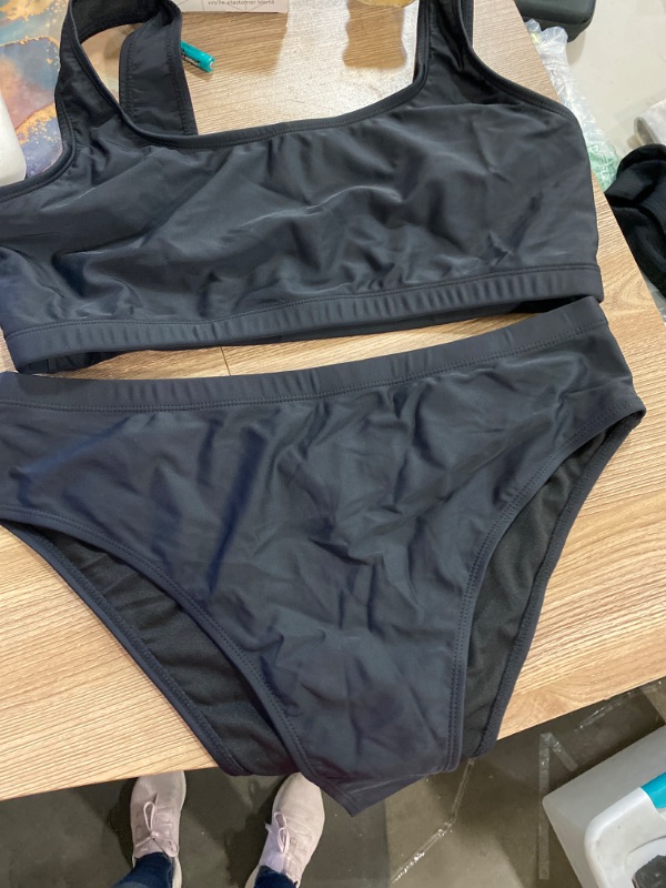 Photo 2 of size 2xL Lilosy High Waisted Tummy Control Ribbed Bikini Crop Top Brazilian Swimsuit Set 2 Piece
