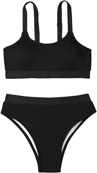 Photo 1 of size 2xL Lilosy High Waisted Tummy Control Ribbed Bikini Crop Top Brazilian Swimsuit Set 2 Piece
