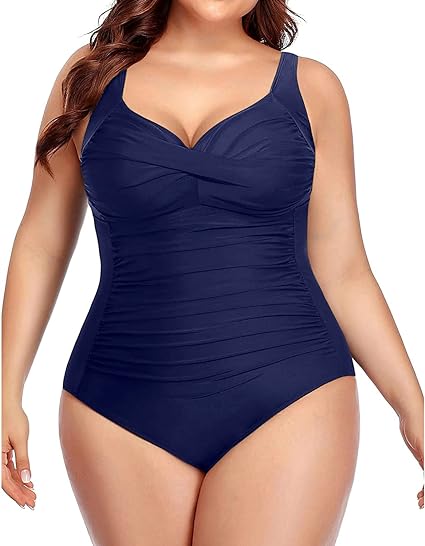 Photo 3 of size 20W Yonique Women Plus Size One Piece Swimsuits Tummy Control Bathing Suits Twist Front Ruched Swimwear
