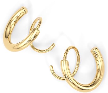 Photo 1 of Spiral Hoop Twist Double Earrings – 14K Gold Helix Spiral Earrings, Double Piercing Earrings, Faux Double Hoop Earrings, Huggie Earrings for Women
