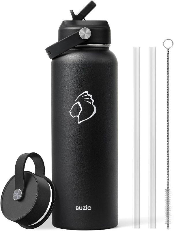Photo 1 of BUZIO Double Wall Stainless Steel Sports Wide Mouth Water Bottle, BPA-Free Flex Cap and Straw Lid, 40 Ounces & 32 Ounces Water Bottle

