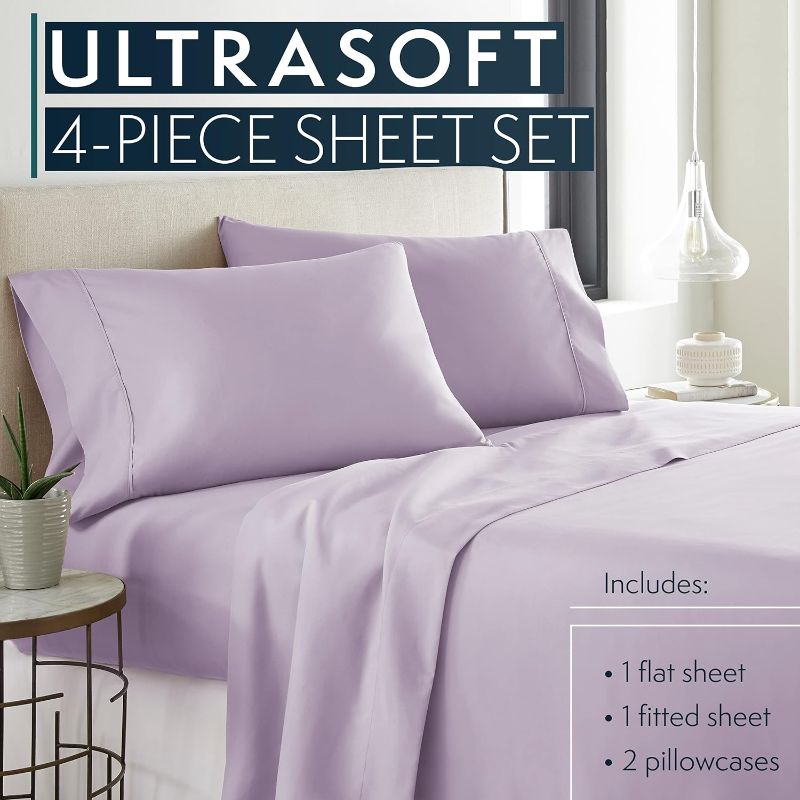 Photo 2 of HC COLLECTION Queen Sheet Set - Deep Pocket Bed Sheets - Extra Soft & Breathable - 4 PC Set, Easy Care, Machine Washable - Cooling Lavender Sheets

