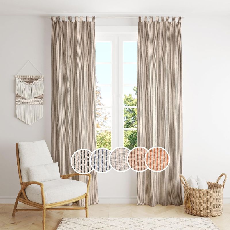 Photo 1 of The Art Box Gauze Curtains, Boho Linen Sabsitute Gauze Tab Top Hanging Curtains Light Filtering Door Window Treatment 2 Panel Curtain Drapes Black On Beige (84"X42" Each Panel)

