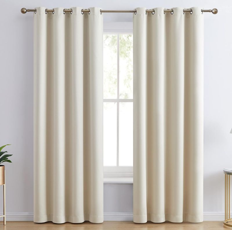 Photo 1 of HLC.ME Laurance - Beige Blackout Curtains - Heat Reflective Curtains, Insulated & Fully Shaded Thermal Window Grommet Drapes for Living Room, Set of 2 (Parchment Beige, 52 W x 84 L)
