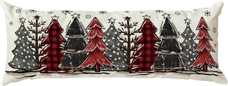 Photo 1 of AVOIN colorlife Watercolor Red and Black Buffalo Plaid Christmas Trees Long Lumbar Pillow Cover 14 x 36 Inch, Winter Holiday Long Body Pillow Case for Bed Sofa Bench
