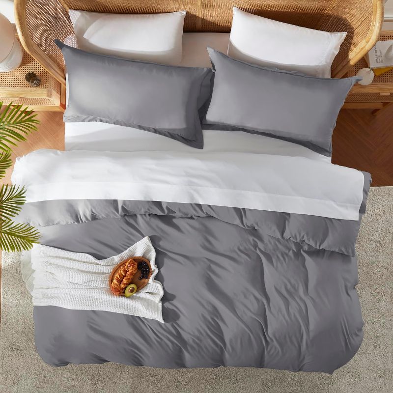 Photo 1 of KING Nestl Grey Duvet Cover Full Size - Soft Double Brushed Full Size Duvet Cover Set, 3 Piece, with Button Closure, 1 Duvet Cover 80x90 inches and 2 Pillow Shams
