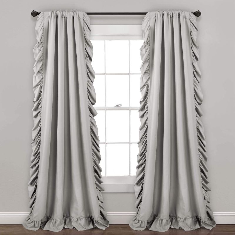 Photo 1 of Lush Decor Reyna Ruffle Window Curtain Panel Set, Pair, 54" W x 84" L, Light Gray - Flowy Curtain - Romantic Ruffle Curtains for Bedroom, Living room, or Dining Room - Farmhouse & Cottage Home Decor

