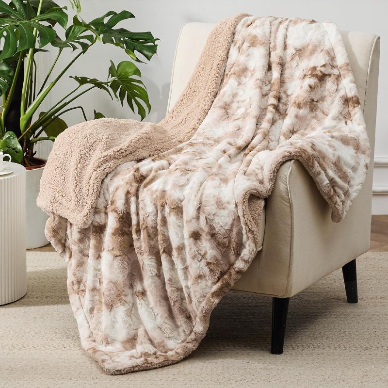 Photo 1 of Bedsure Fuzzy Blanket for Couch - Grey, Soft and Warm Plush Sherpa, Cozy and Furry Faux Fur, Reversible Throw Blankets for Sofa and Bed, 50x60 Inches
