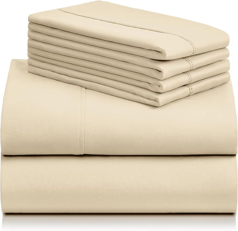 Photo 1 of LuxClub 6 PC Queen Sheet Set, Rayon Made from Bamboo Bed Sheets, Deep Pockets 18" Eco Friendly Wrinkle Free Cooling Sheets Machine Washable Hotel Bedding Silky Soft - Cream Queen
