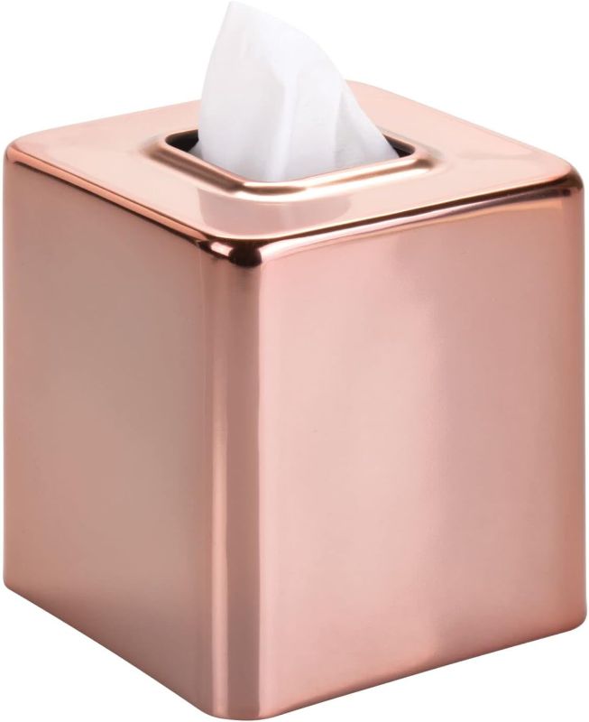 Photo 1 of mDesign Metal Square Tissue Box Cover, Modern Facial Paper Holder - Accessories for Bathroom Vanity Countertop, Bedroom Dresser, Night Stand, Desk, Office and End Table - Unity Collection - Rose Gold
