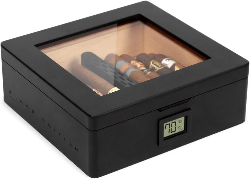 Photo 1 of CASE ELEGANCE MAG Desktop Humidor, Easy humidification System, Accurate Digital Hygrometer, Matte Black, Magnetic Seal, for 20-30 Cigars
