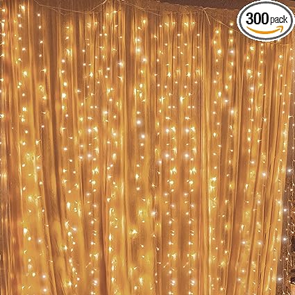 Photo 1 of Twinkle Star 300 LED Window Fairy Curtain String Lights, 8 Modes Fairy Lights for Wedding Party Home Garden Bedroom Outdoor Indoor Wall Decorations, Warm White
