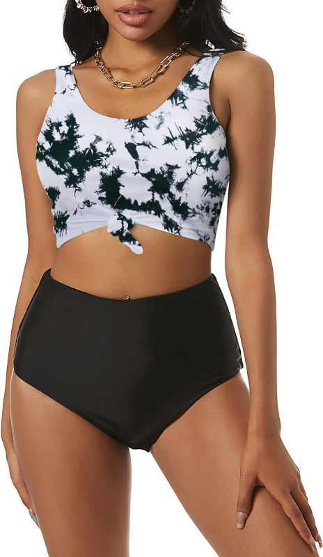Photo 1 of ZAFUL Women's High Waisted Tankini Scoop Neck Knotted Two Pieces Tankini Set Swimsuit
