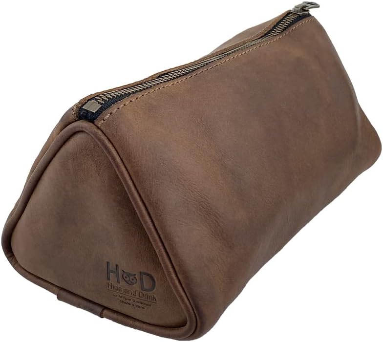 Photo 1 of Hide & Drink, Travel Dopp Kit for Toiletries, Toiletry Bag, Rustic Handbag, Full Grain Leather, Handmade, Bourbon Brown
