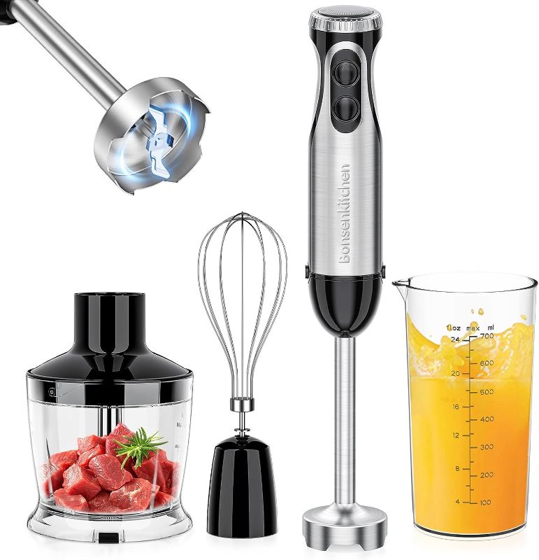 Photo 1 of Bonsenkitchen Immersion Blender, 20 Variable Speeds & Turbo, 4-In-1 Stainless Steel Handheld Blender Stick Mixer with Egg Whisk, Beaker & Chopper Bowl
