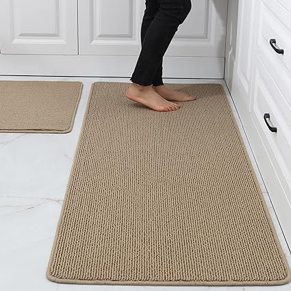 Photo 1 of COSY HOMEER 24x35 Inch/24X60 Inch Kitchen Rug Mats Made of 100% Polypropylene Strip TPR Backing 2 Pieces Soft Kitchen Mat Specialized in Anti Slippery and Machine Washable,Beige
