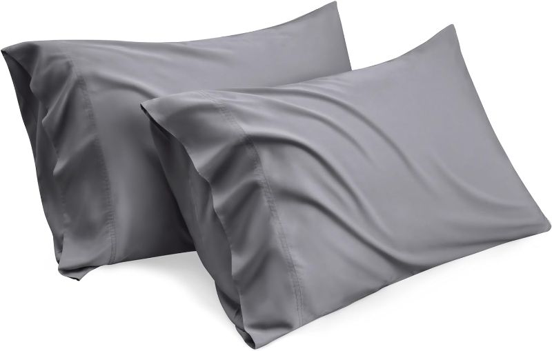 Photo 1 of Bedsure Cooling Pillow Cases Queen Size Set of 2, Rayon Derived from Bamboo Dark Grey Pillowcase, Soft & Breathable Pillow Covers with Envelope Closure, Gifts for Men or Women, 20x30 Inches
