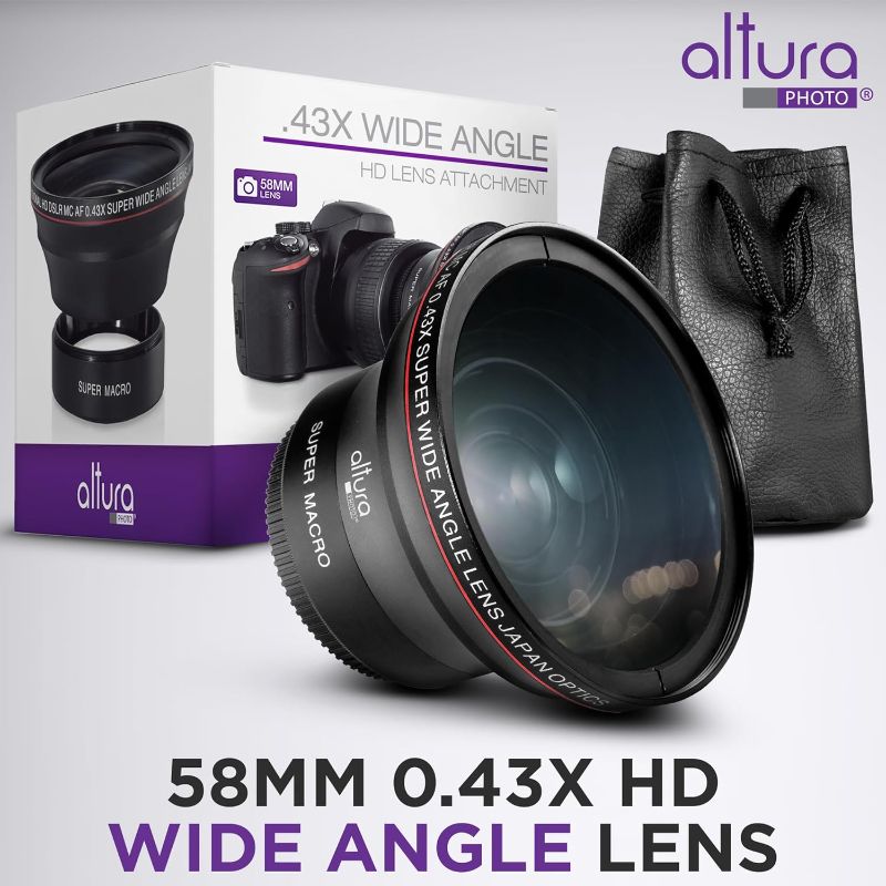 Photo 1 of 58MM 0.43x Altura Photo Professional HD Wide Angle Lens (w/Macro Portion) for Canon EOS 70D 77D 80D 90D Rebel T8i T7 T7i T6i T6s T6 SL2 SL3 DSLR Cameras

