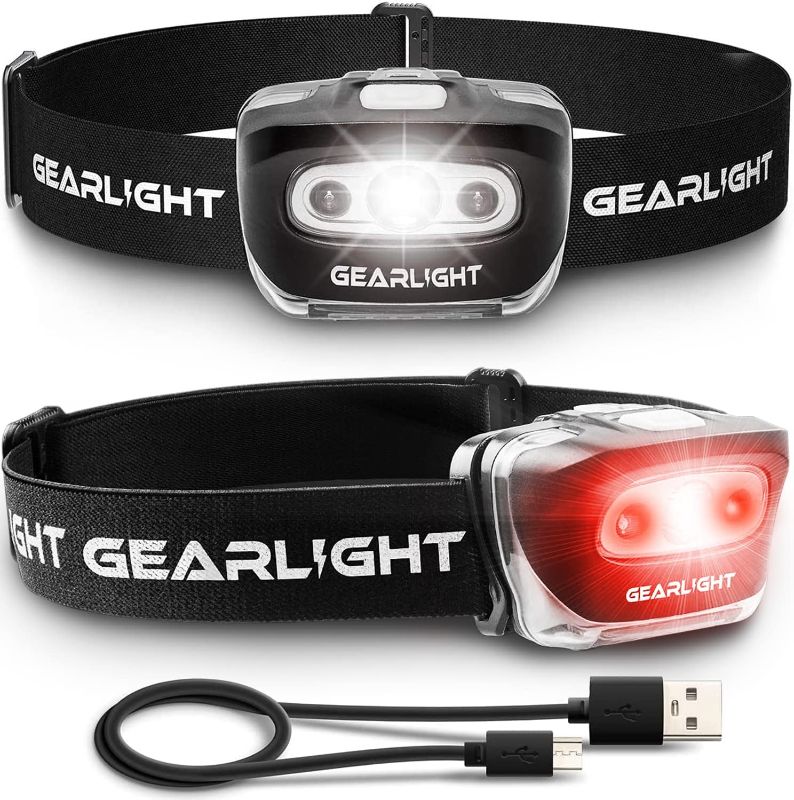 Photo 1 of GearLight USB Rechargeable Headlamp Flashlight - S500 Running, Camping, and Outdoor LED Headlight Camping Headlamps - Head Lamp Light for Adults, Kids, Emergency Gear [2 Pack]
