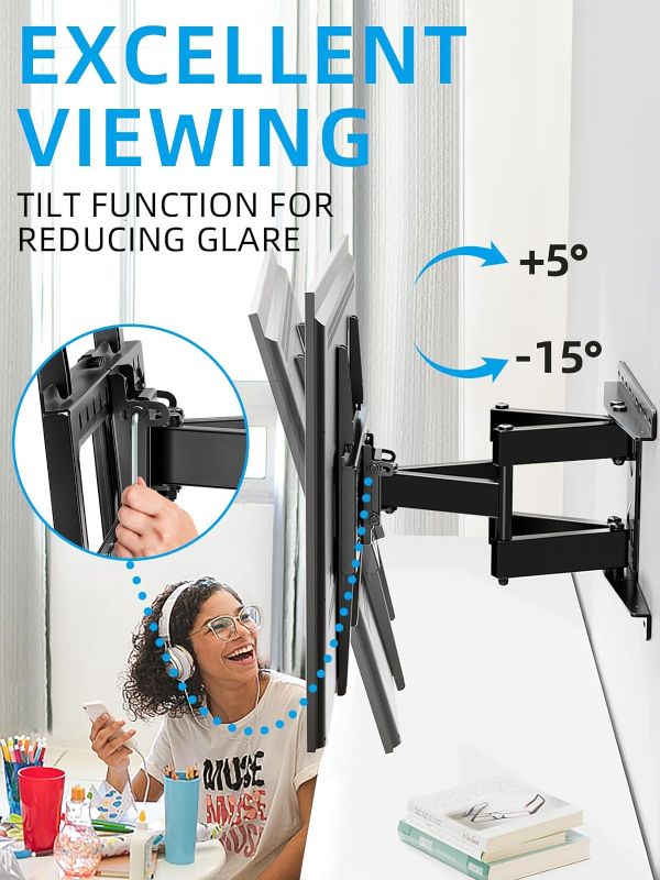 Photo 2 of HOME VISION TV Wall Mount Full Motion for Most 32-75 inch TVs up to132lbs, TV Mount Swivel and Tilt with Dual Articulating Arms, TV Wall Mount Bracket Max VESA 600x400mm Fits 12/16" Wood Stud

