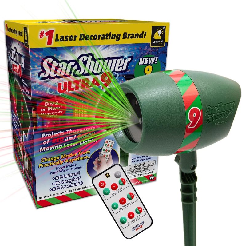 Photo 1 of Star Shower Ultra 9 Outdoor Laser Light Show with Remote, AS-SEEN-ON-TV, New 9 Unique Patterns, Showers Home w/Thousands of Lights, 3 Color Combinations, Motion or Still, Up to 3200 Sq Ft
