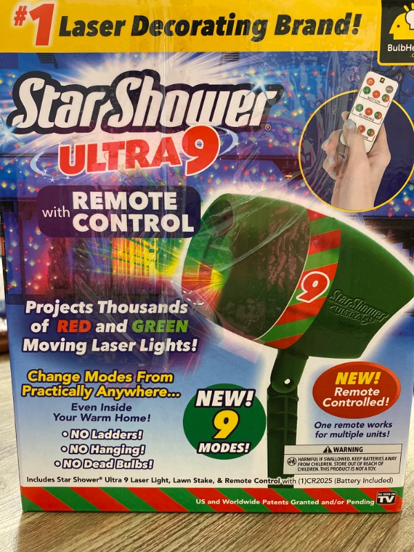 Photo 3 of Star Shower Ultra 9 Outdoor Laser Light Show with Remote, AS-SEEN-ON-TV, New 9 Unique Patterns, Showers Home w/Thousands of Lights, 3 Color Combinations, Motion or Still, Up to 3200 Sq Ft
