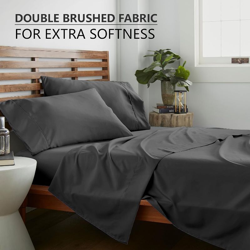 Photo 2 of American Home Collection Full Size 4 Piece Sheet Set - Extra Soft Microfiber, Breathable, Wrinkle and Fade Resistant Luxury Bedding - Deep Pockets - Easy Fit - Dark Gray Oeko-Tex Sheets
