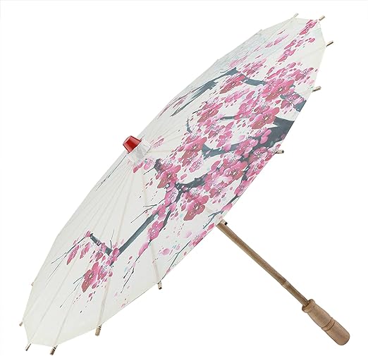 Photo 1 of Tomotato Handmade Oiled Paper Umbrella Parasol Plum Blossoms Japanese Chinese Paper Umbrella for Wedding Decor Art Party Photography Props Classical Dance Costume Cosplay Decoration Paper Umbrella

