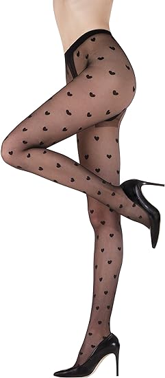 Photo 1 of Gatta HEART TIGHTS | Womens Sheer Black Patterned Pantyhose Stockings | FUNNY 08 Made in Europe)
