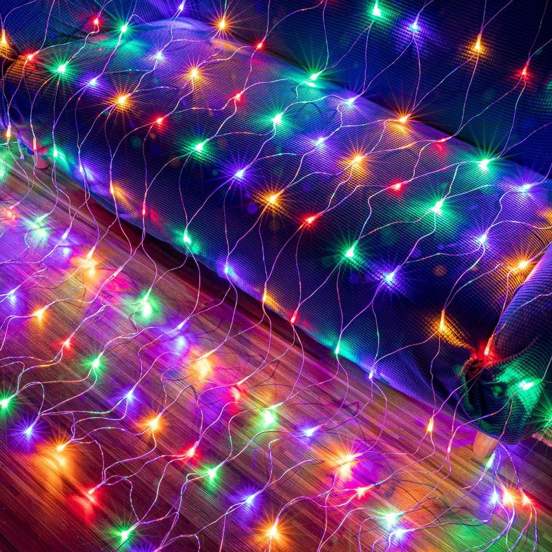 Photo 1 of AWQ 200 LED 9.8ft x 6.6ft String Lights Net Mesh Lights Christmas Net Lights 8 Modes for Christmas Wedding Party Home Garden Lawn Bushes Indoor Outdoor Decor (9.8ft x 6.6ft, Multicolor)
