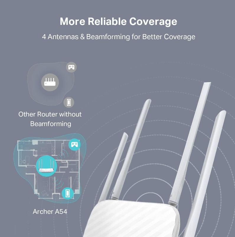 Photo 4 of TP-Link AC1200 WiFi Router (Archer A54) - Dual Band Wireless Internet Router, 4 x 10/100 Mbps Fast Ethernet Ports, Supports Guest WiFi, Access Point Mode, IPv6 and Parental Controls
