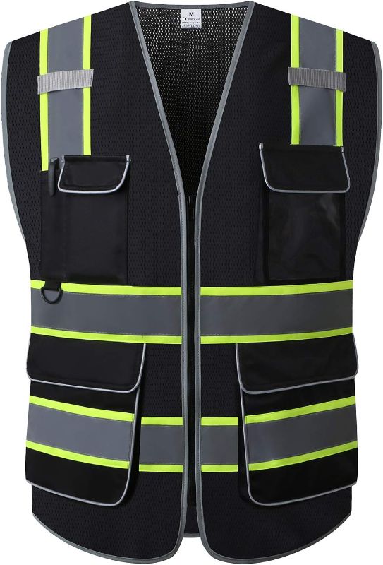 Photo 1 of UNINOVA High Visibility Safety Vest - Multi Pockets Reflective Mesh Breathable Workwear, ANSI/ISEA Standards (Medium, Black Mesh-02)
