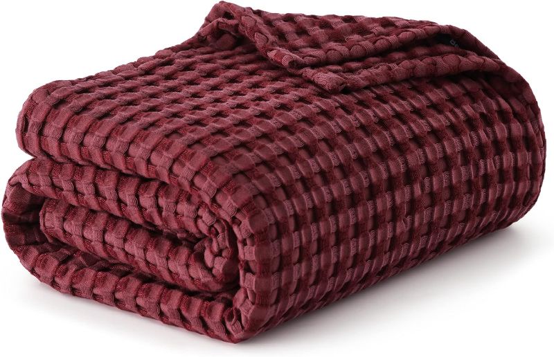 Photo 1 of Bedsure Cotton Waffle King Size Blanket - Lightweight Breathable Blanket of Rayon Derived from Bamboo for Hot Sleepers, Luxury Throws for Bed, Couch and Sofa, Burgundy, 104x90 Inches
