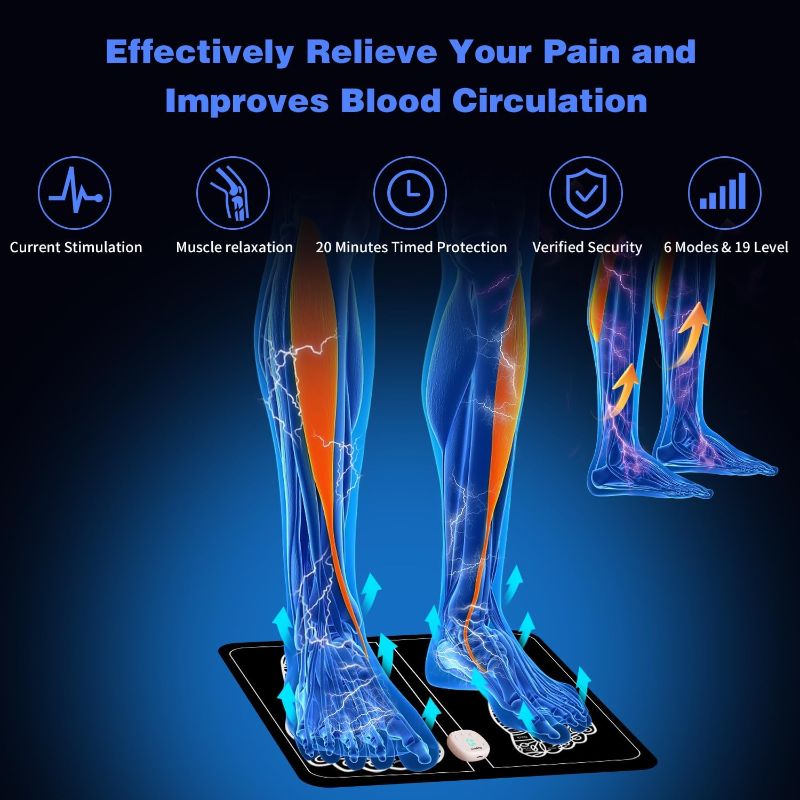 Photo 2 of CrazySun EMS Foot Massager Mat for Neuropathy - Foot Massager for Pain Plantar Relief, Improve Circulation, Muscle Relaxation, Portable & Rechargeable Feet Massager Pad with 6 Modes &19 Levels
