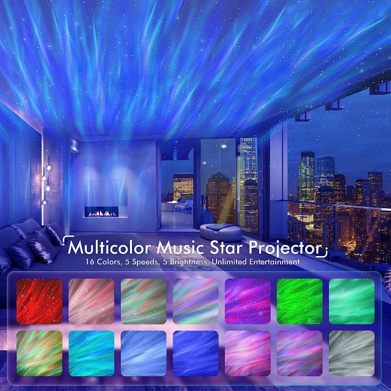 Photo 2 of Rossetta Star Projector, Galaxy Projector for Bedroom, Bluetooth Speaker and White Noise Aurora Projector, Night Light Projector for Kids Adults Gaming Room, Home Theater, Ceiling, Room Decor
