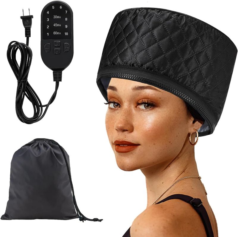 Photo 1 of Hair Steamer Heat Cap for Deep Conditioning, Thermal Steam Cap for Natural Hair Home Use with 10 Modes 3 Timer Settings All Black Extended Cord for Spa Hair Care, 
