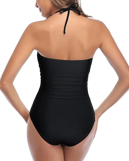 Photo 2 of Tempt Me Women Sexy Cutout One Piece Swimsuits Tummy Control High Waisted Halter Front Tie Knot Bathing Suit
